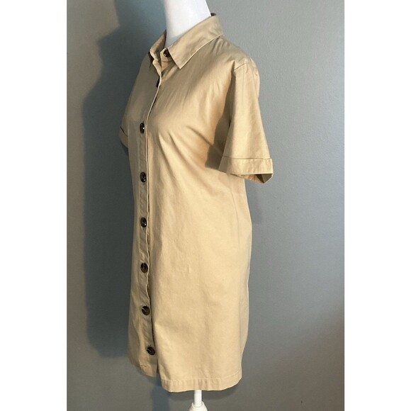 Who What Wear Button Up Shirt Dress A-Line Short Sleeve Pockets Tan Size Large - Picture 3 of 4